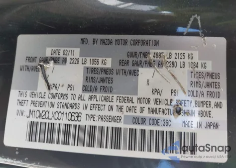 2012 Mazda Mazda5 Touring из США, поврежденный, VIN JM1CW2CLXC0110636